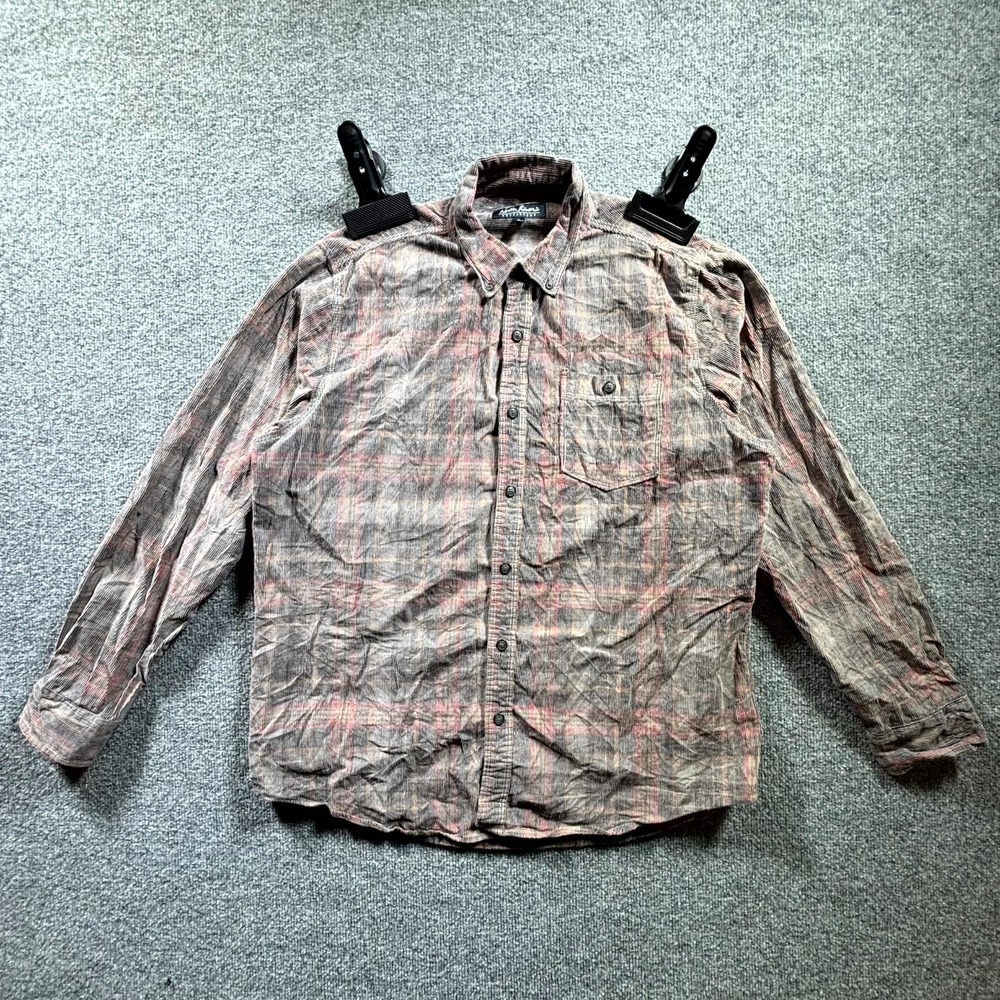 North River Outfitters Corduroy Shirt Men's Large Gray Tartan Plaid Button Down